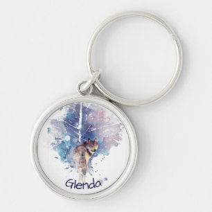 Watercolor Grey Wolf Wildlife Animal Nature Custom Keychain