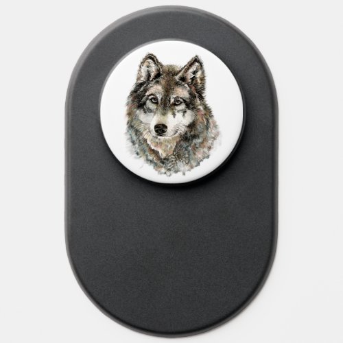 Watercolor Grey Wolf Wildlife Nature Art PopSocket