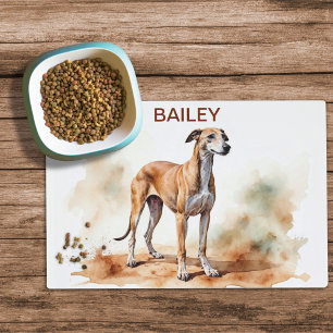 Watercolor Greyhound  Custom Dog Food Mat