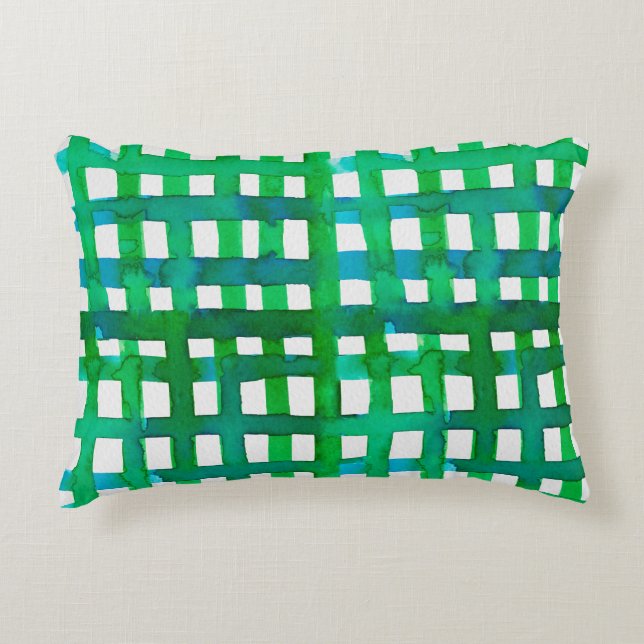 Watercolor grid – green accent pillow (Front)