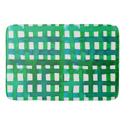 Watercolor grid  green bath mat