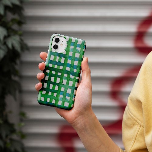 Watercolor grid  green iPhone 13 case
