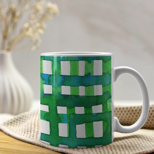 Watercolor grid _ green coffee mug