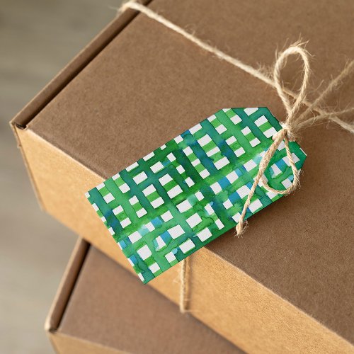 Watercolor grid  green gift tags