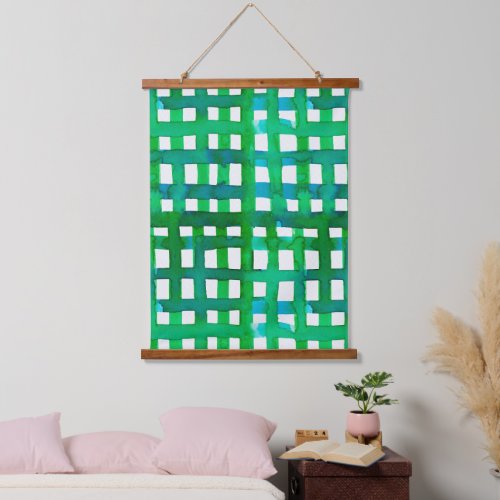 Watercolor grid  green hanging tapestry