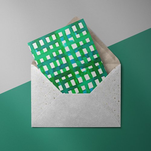 Watercolor grid  green holiday card