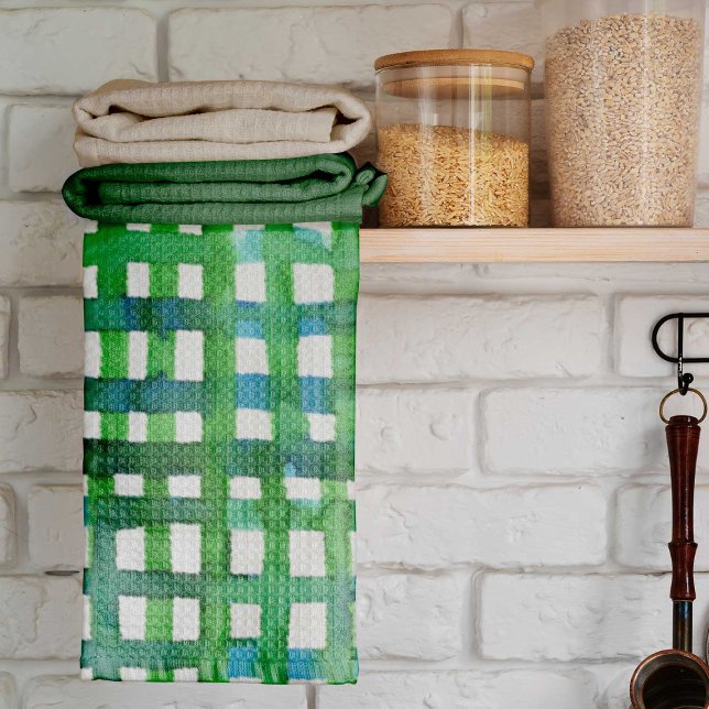 Watercolor grid – green kitchen towel (Creator Uploaded)