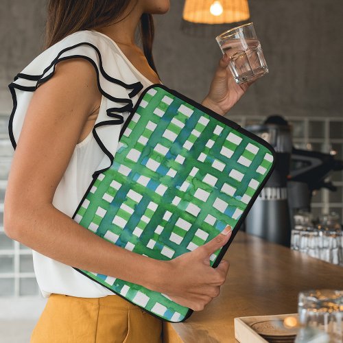 Watercolor grid  green laptop sleeve