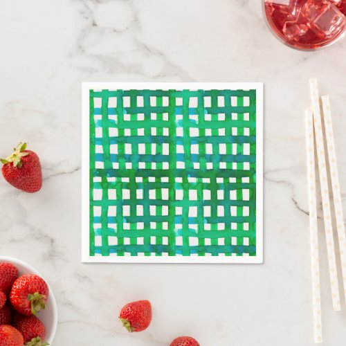 Watercolor grid  green napkins