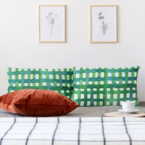 Watercolor grid  green pillow case