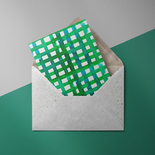 Watercolor grid  green postcard