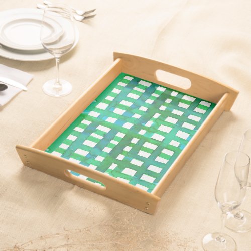 Watercolor grid  green serving tray