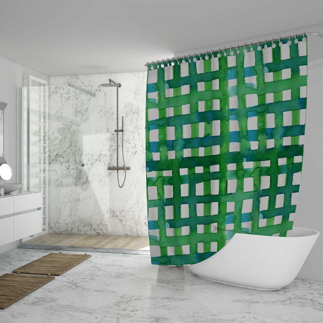Watercolor grid – green shower curtain (Creator Uploaded)