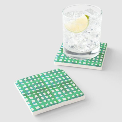 Watercolor grid  green stone coaster