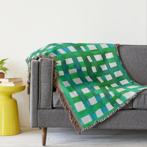 Watercolor grid  green throw blanket