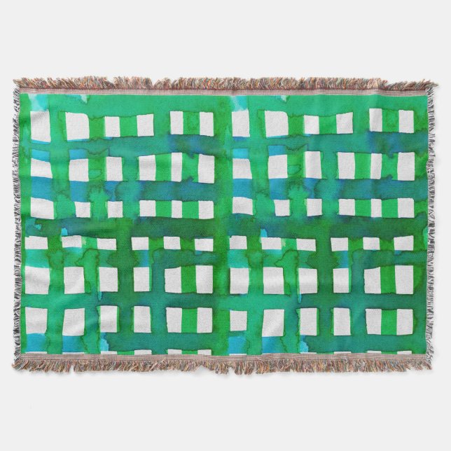 Watercolor grid – green throw blanket (Front)