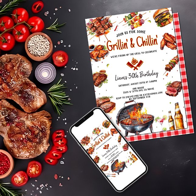 Watercolor Grill & Chill BBQ Birthday Party Invitation (Creator Uploaded)