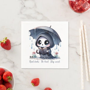 Watercolor Grim Reaper Book Lover, Book Club Napkins