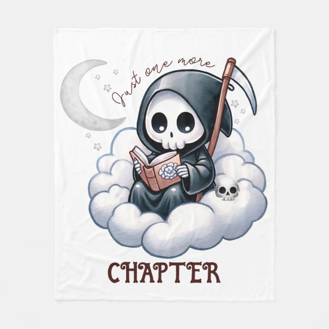 Watercolor Grim Reaper Book Lover  Fleece Blanket (Front)