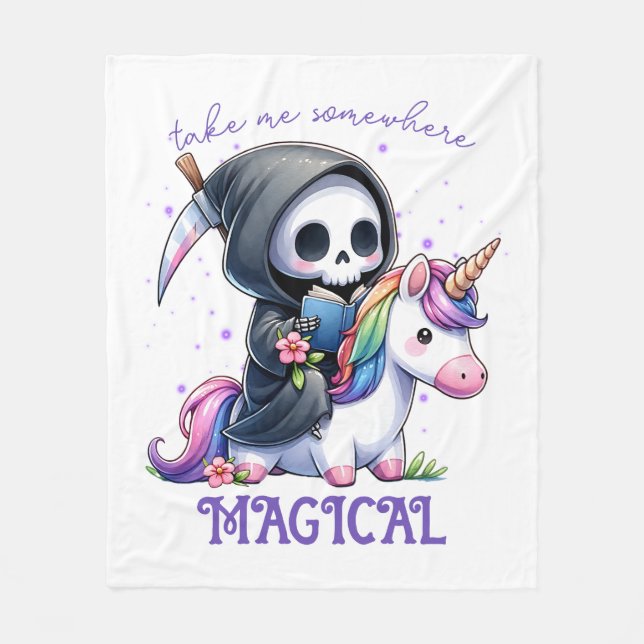 Watercolor Grim Reaper Book Lover  Fleece Blanket (Front)