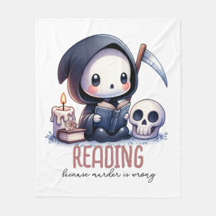 Watercolor Grim Reaper Book Lover Fleece Blanket