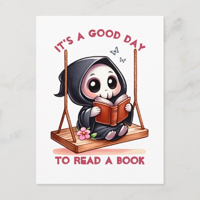 Watercolor Grim Reaper Book Lover  Postcard (Front)