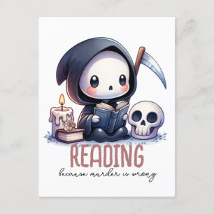 Watercolor Grim Reaper Book Lover  Postcard
