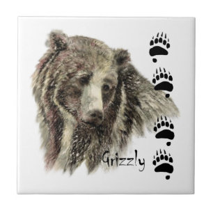 Watercolor Grizzly Bear Wildlife Nature Art Ceramic Tile