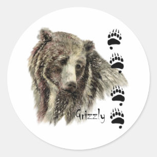 Watercolor Grizzly Bear Wildlife Nature Art Classic Round Sticker