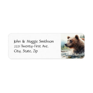 Watercolor Grizzly Bear Wildlife Nature Art Label