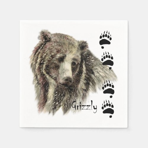 Watercolor Grizzly Bear Wildlife Nature Art Paper Napkins