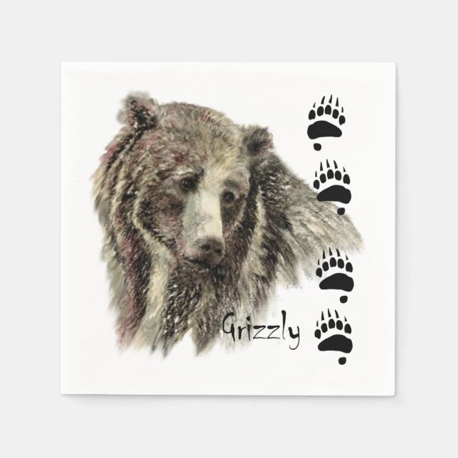 Watercolor Grizzly Bear Wildlife Nature Art Paper Napkins (Front)