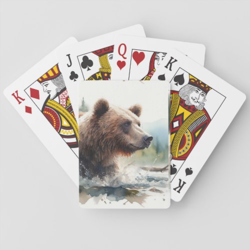 Watercolor Grizzly Bear Wildlife Nature Art  Poker Cards