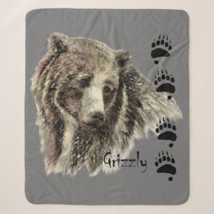 Watercolor Grizzly Bear Wildlife Nature Art Sherpa Blanket