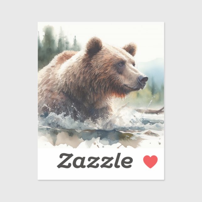 Watercolor Grizzly Bear Wildlife Nature Art  Sticker (Sheet)
