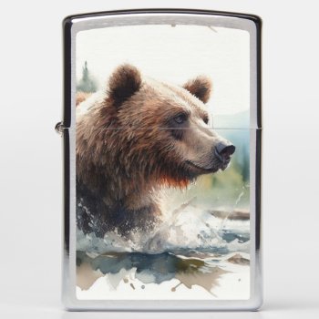 Watercolor Grizzly Bear Wildlife Nature Art  Zippo Lighter by countrymousestudio at Zazzle