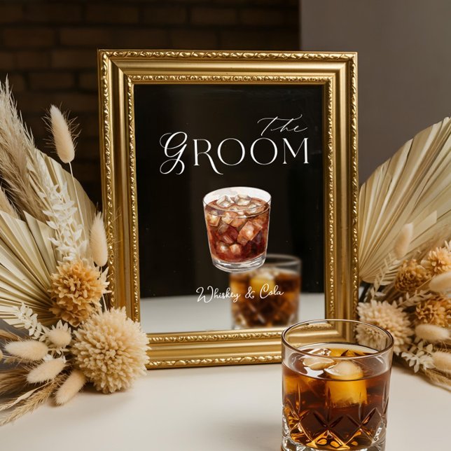 Watercolor Groom Cocktail Wedding Bar Sign Cling (Creator Uploaded)