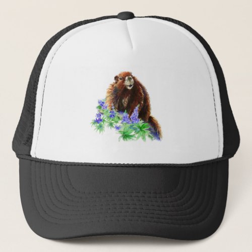 Watercolor Groundhog Marmot Wildlife Nature Art  Trucker Hat
