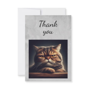 Watercolor Grumpy Grouchy Cat Kitten Pet Animal Thank You Card