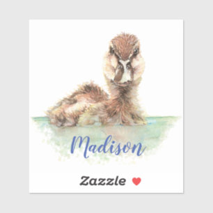 Watercolor Grumpy Wet Duck Bird Nature Custom Name Sticker