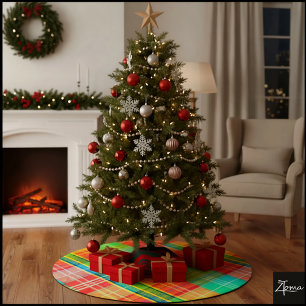 Watercolor Grunge Rainbow Plaid Tartan Texture Brushed Polyester Tree Skirt