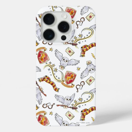 Watercolor GRYFFINDORâ Hedwig Pattern iPhone 15 Pro Case