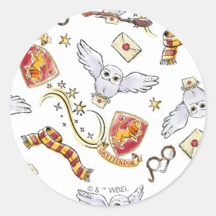 Watercolor GRYFFINDOR™ Hedwig Pattern Classic Round Sticker
