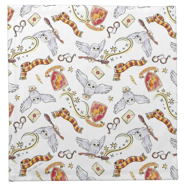 Watercolor GRYFFINDOR™ Hedwig Pattern Cloth Napkin (Front)