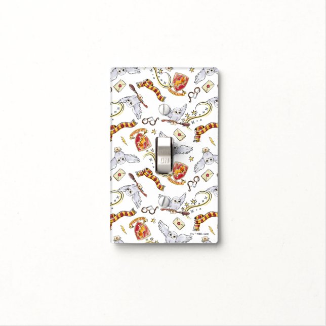 Watercolor GRYFFINDOR™ Hedwig Pattern Light Switch Cover (In Situ)