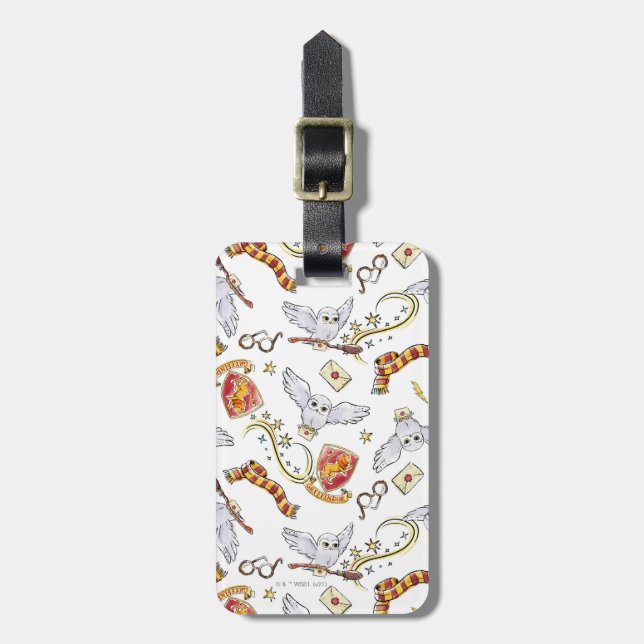 Watercolor GRYFFINDOR™ Hedwig Pattern Luggage Tag (Front Vertical)