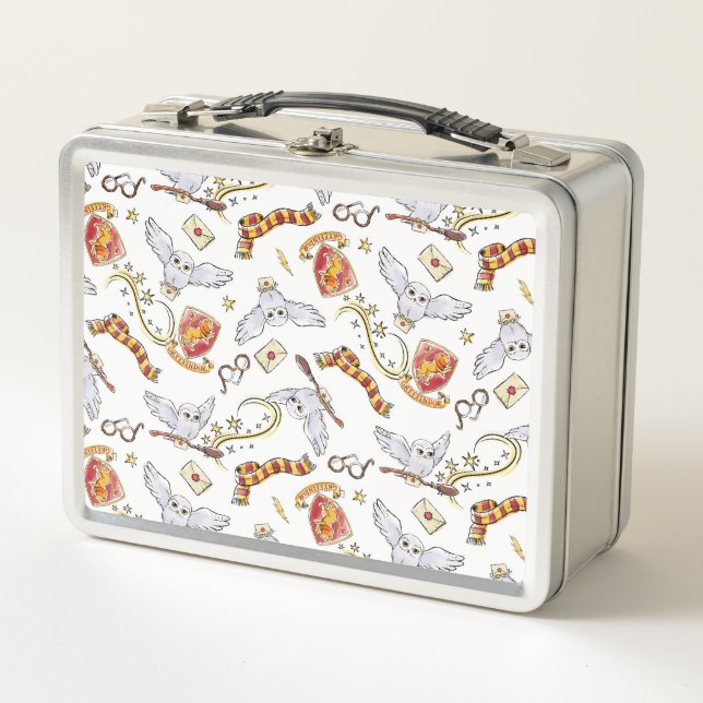 Watercolor GRYFFINDOR™ Hedwig Pattern Metal Lunch Box (Front)