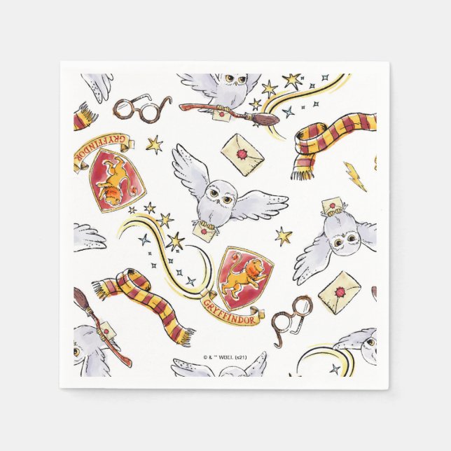 Watercolor GRYFFINDOR™ Hedwig Pattern Napkins (Front)