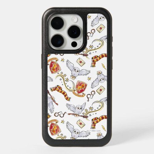 Watercolor GRYFFINDOR Hedwig Pattern iPhone 15 Pro Case