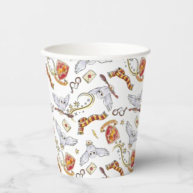 Watercolor GRYFFINDOR™ Hedwig Pattern Paper Cups (Front)